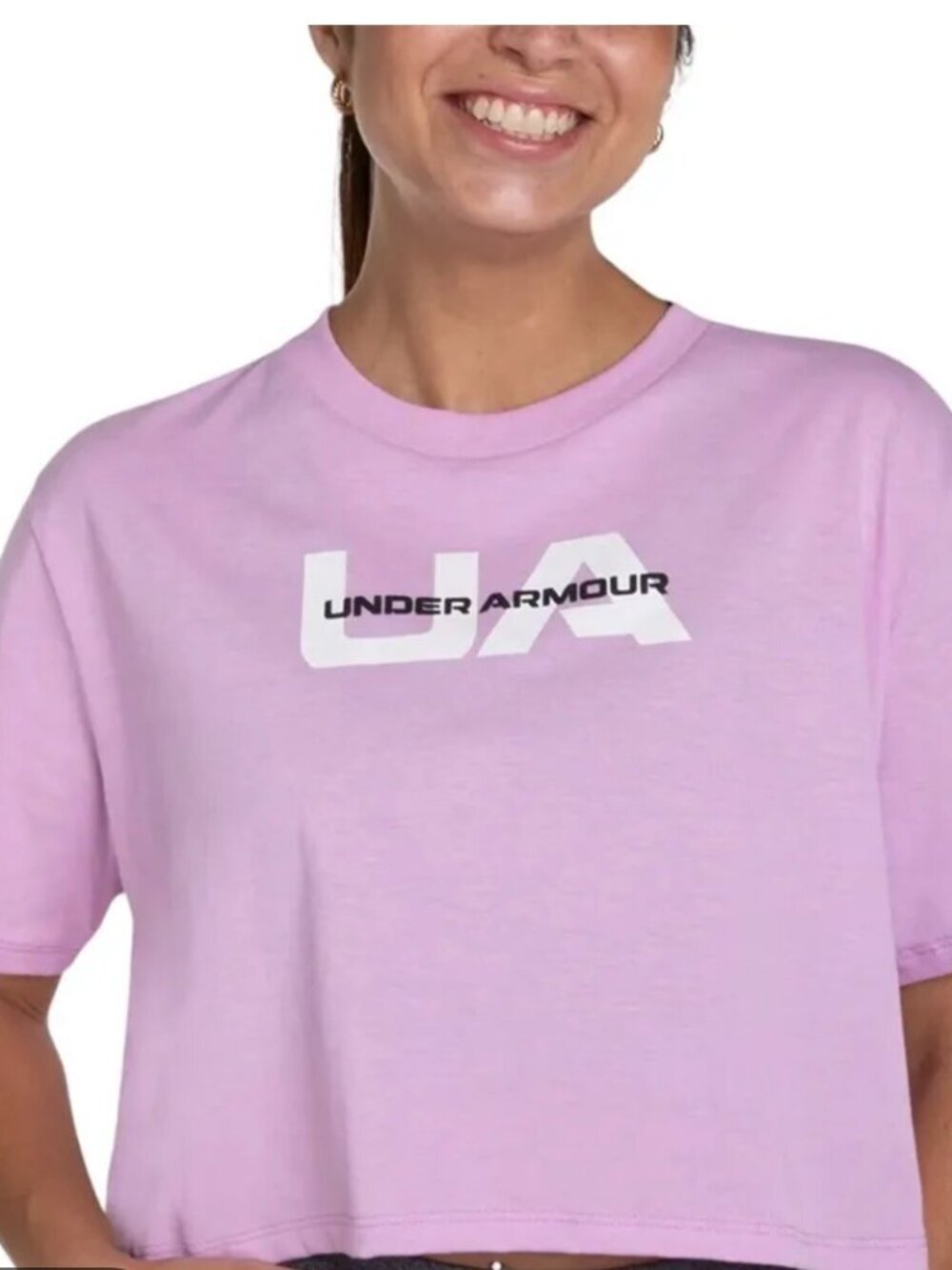 Under Armour Women's Size S Boxy Crop Top Short Sleeves Pink Logo Active Casual - Picture 1 of 8